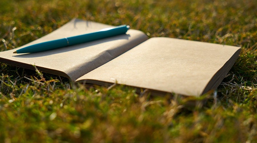Блокнот и ручка на траве