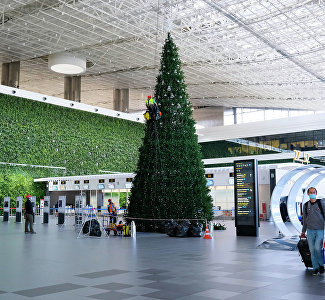 Новогоднее настроение: аэропорт Симферополь украсила 12-метровая ёлка