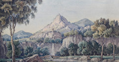 Картина Константина Богаевского «Пейзаж с водопадом и мостом»