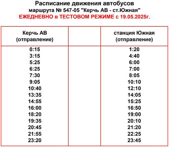 Расписание движения автобуса № 547-05 Расписание движения автобуса № 547-05