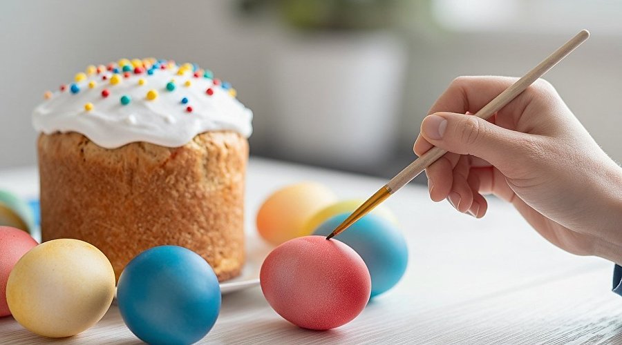 Кулич и крашенные яйца