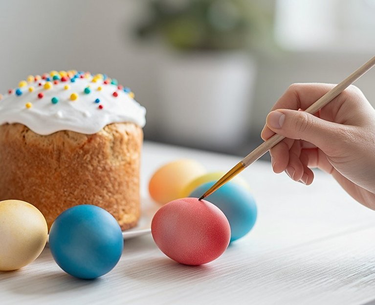 Кулич и крашенные яйца