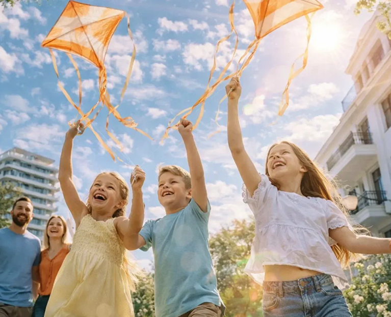 Дети запускают воздушных змеев