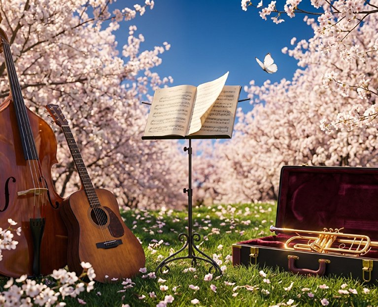 Музыкальный пикник в цветущем черешневом саду